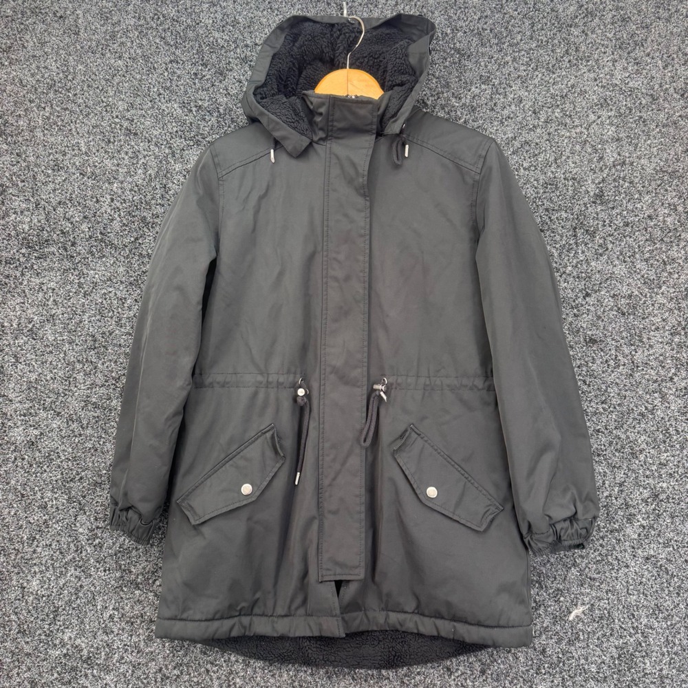 Banana Republic Mens Black Sherpa Lined Hooded Parka Jacket Small RN54023
